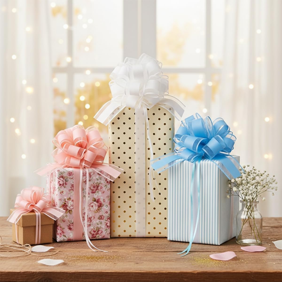 Skiennix 8 PC Large Pull Bows - 6 Inch Gift Wrapping Ribbons for Parties & Weddings | Pink