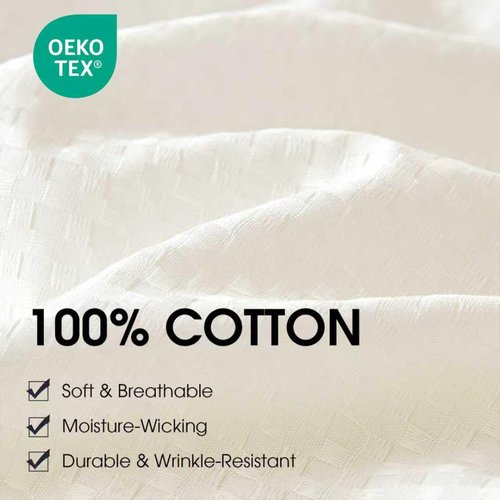 DCSKY Cotton Duvet Cover Queen,100% Cotton Waffle Weave White Duvet Covers Queen Size,Luxury Textured & Breathable 3pcs with 2 Pillow Shams for All Season 90x90 Inches