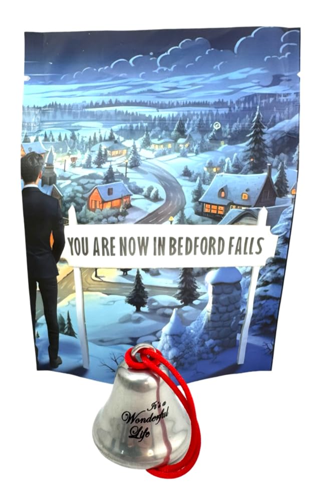 Classic Metal Christmas Ornament Bell with Bedford Falls Gift Bag