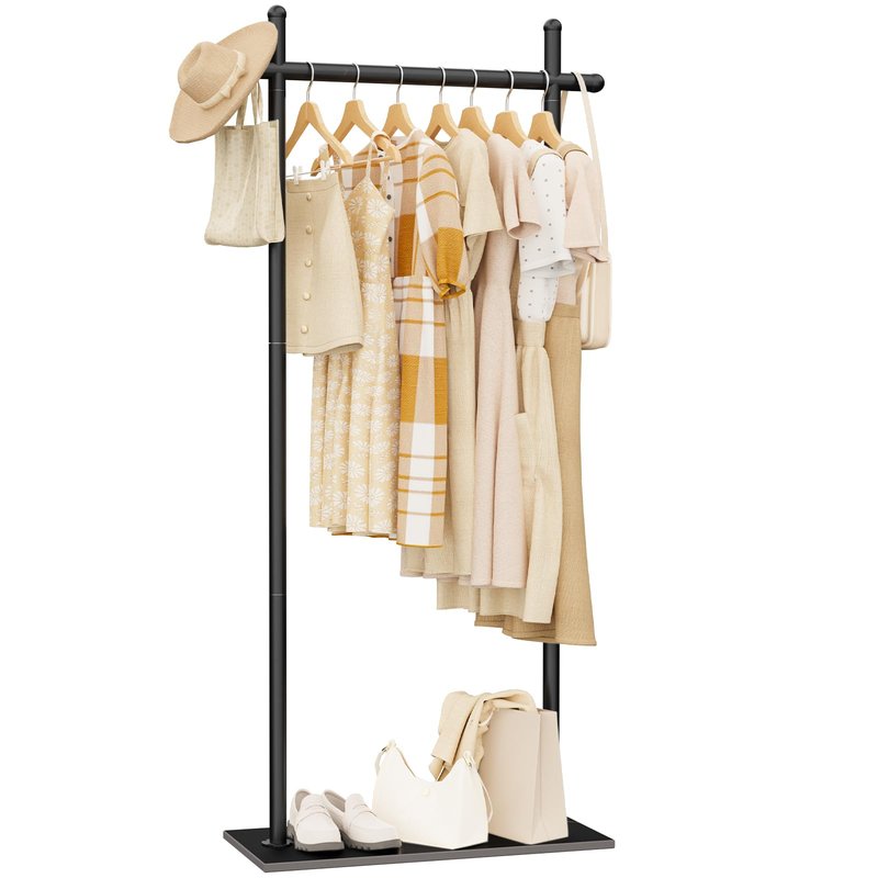 ENUMAIL Coat Rack Freestanding with Natural Rock Base, Metal Coat Hanger Stand, Industrial Garment Rack, Clothes Tree for Bedroom Living Room Office To Hang Clothes, Hats, 68.9in, Black, Large