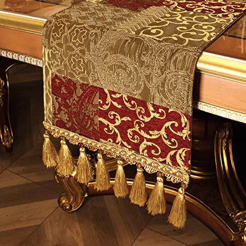 Loom and Mill Luxury Jacquard Table Runner 13x108 in (Rectangle-Red Gold)