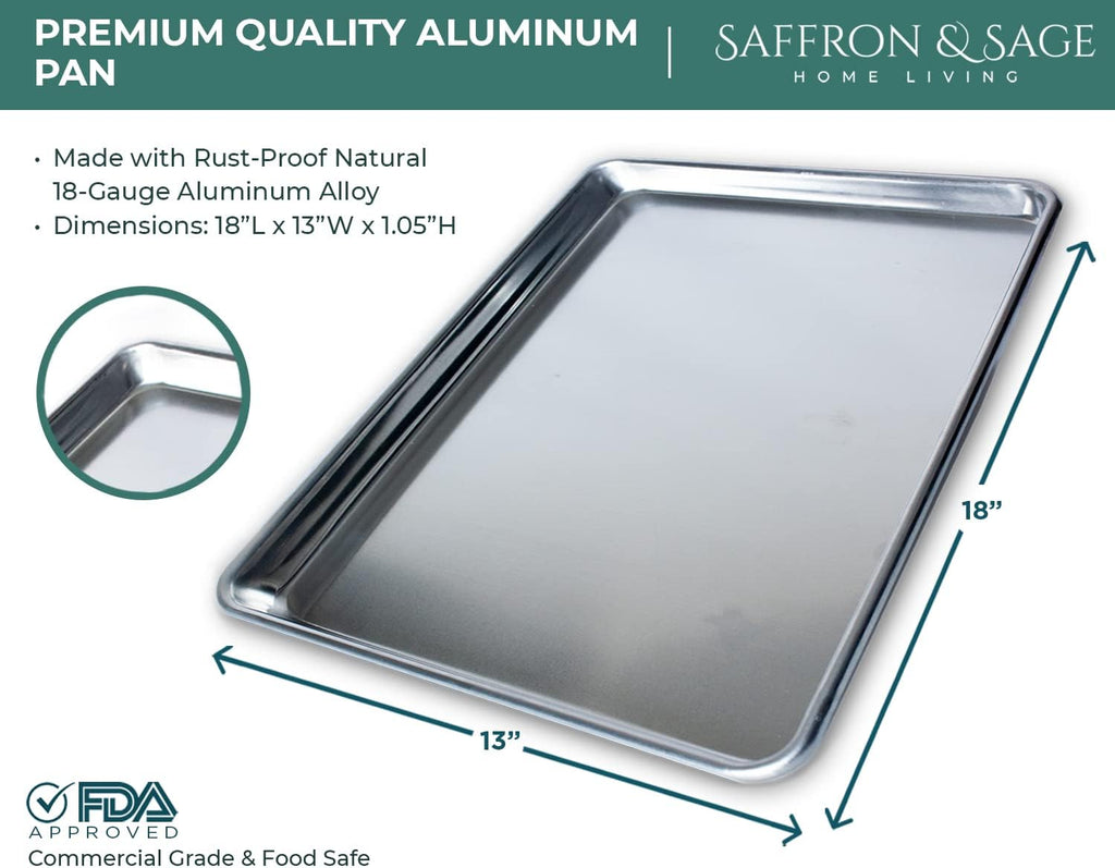 Saffron & Sage Home Living Commercial Quality Cookie Sheet Pan Set - 18x13 Heavy Duty Aluminum, Rust & Warp Resistant - 2 Pack
