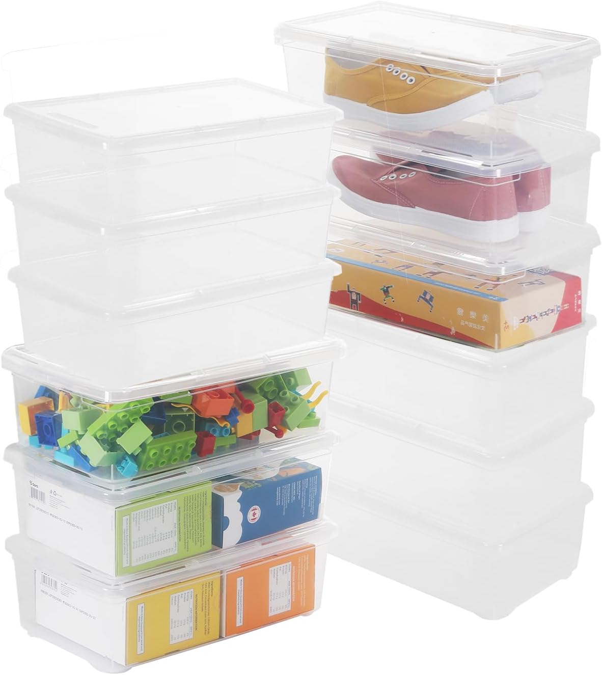 Skiennix 6Qt Shoe Storage Box - 12 Pack Durable Stackable Organizer Bins with Lid | Ideal for Shoes & Crafts