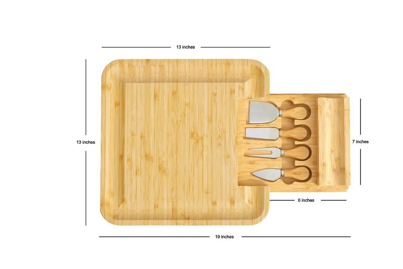 Demin Design Bamboo Cheese Board Charcuterie Board Gift Set - House Warming & Wedding Gifts, Bridal Shower &, Mother's Day & Valentine's Day Idea