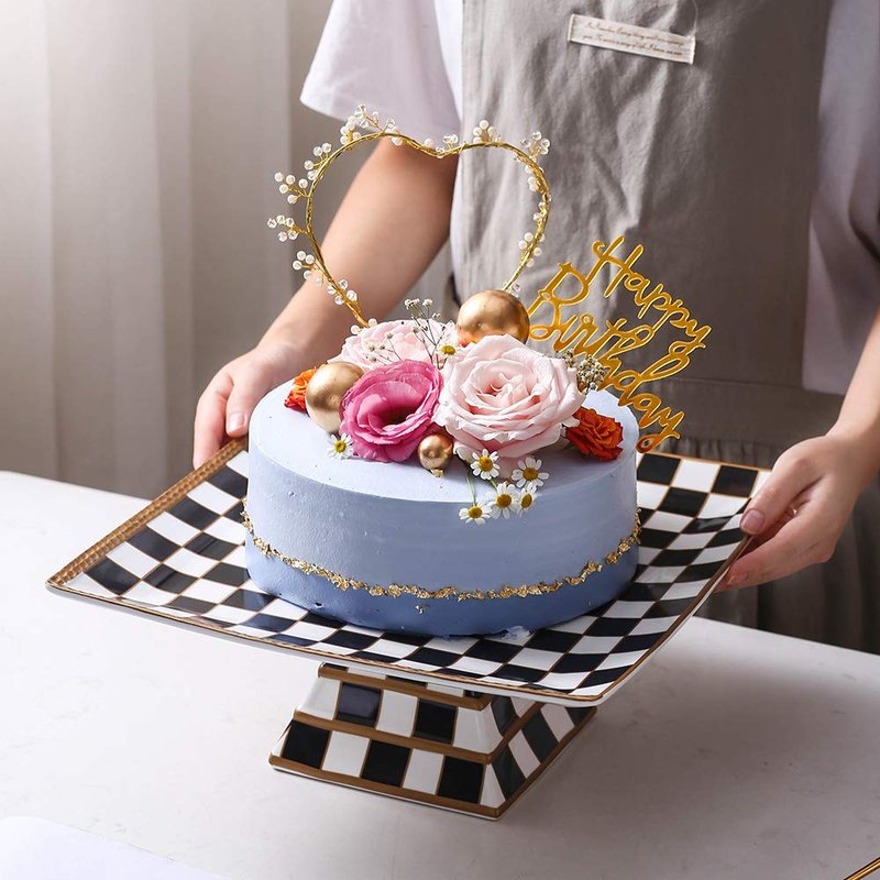 Porlien Checker Pattern 13-inch Cake Stand, Cake Holder, Serving Platter