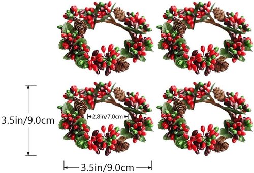 Amosfun Christmas Candle Rings - 6Pcs Artificial Berry Wreaths for Holiday Table Centerpieces