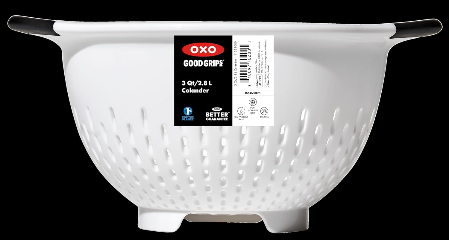 OXO Good Grips Colander - 3 QT Capacity for Effortless Straining | Durable Plastic Design