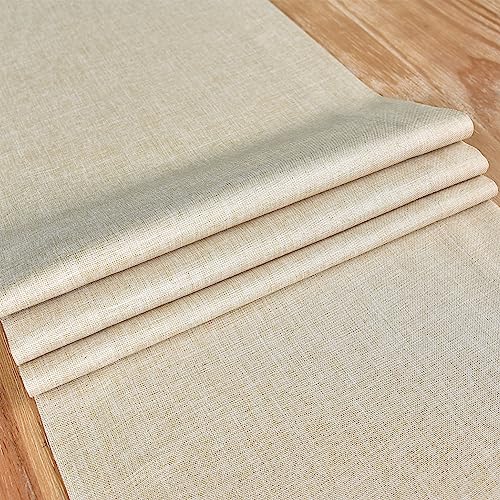 Farmhouse Rustic Beige Table Runner 13x72 Inch Faux Linen Solid Design
