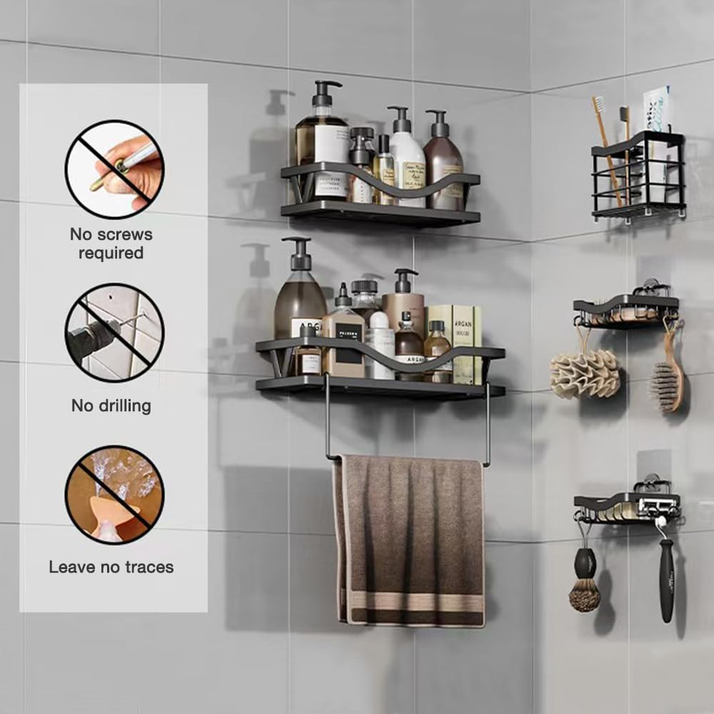 Skiennix Shower Caddy Adhesive Replacement - No Drilling Shower Hooks & Organizer Strips | 4 Pack