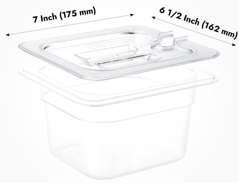 CURTA 6 Pack NSF Notched Food Pan Cover, 1/6 Size Clear Polycarbonate Lid with Handle for Commercial Food Pan, Dishwasher & Freezer Safe Plastic Clear
