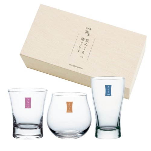 Toyo Sasaki Glass Cold Sake Glass, Drinking and Drinking Set, Made in Japan, Dishwasher Safe, Sake Glass, Gift, Present, Gift, Respect for the Aged Day, Father's Day, Mother's Day, Birthday, Wooden