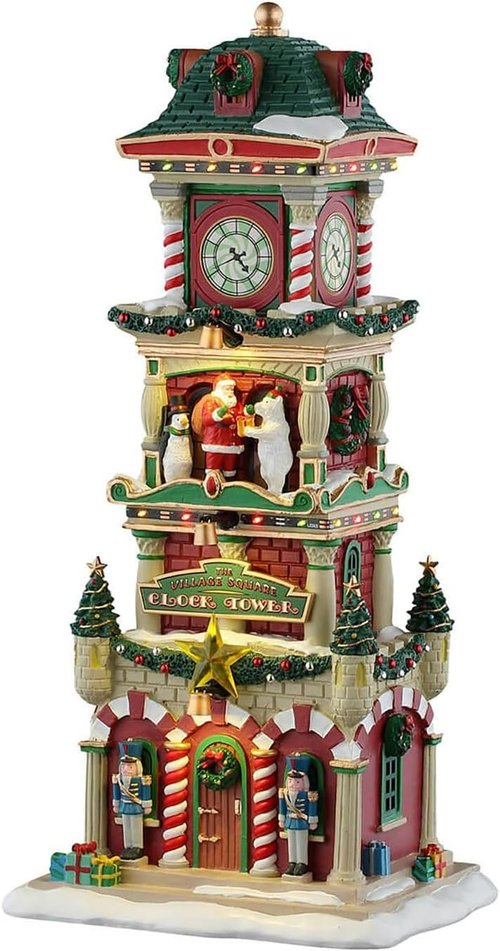 Lemax Village Square Clock Tower - Battery-Operated Lighted Building | 4.5V, #55320