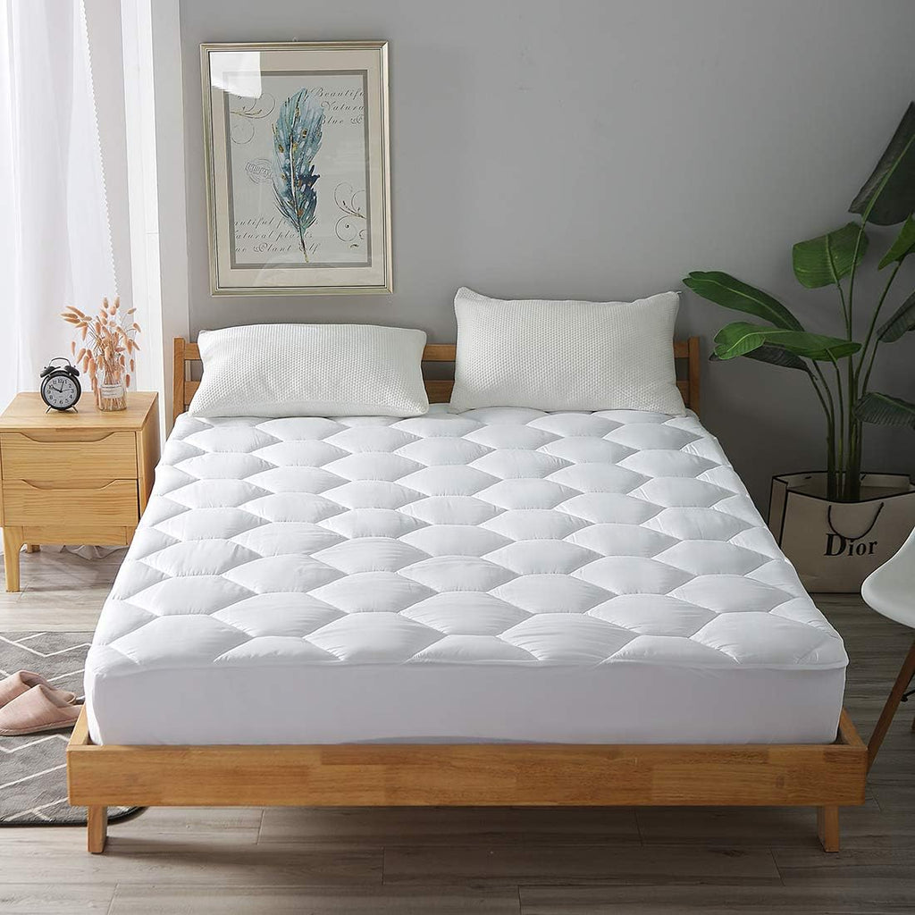 Queen Mattress Pad - Ultra Soft Quilted Fitted Topper Cover for 8-21" Deep Pockets | White