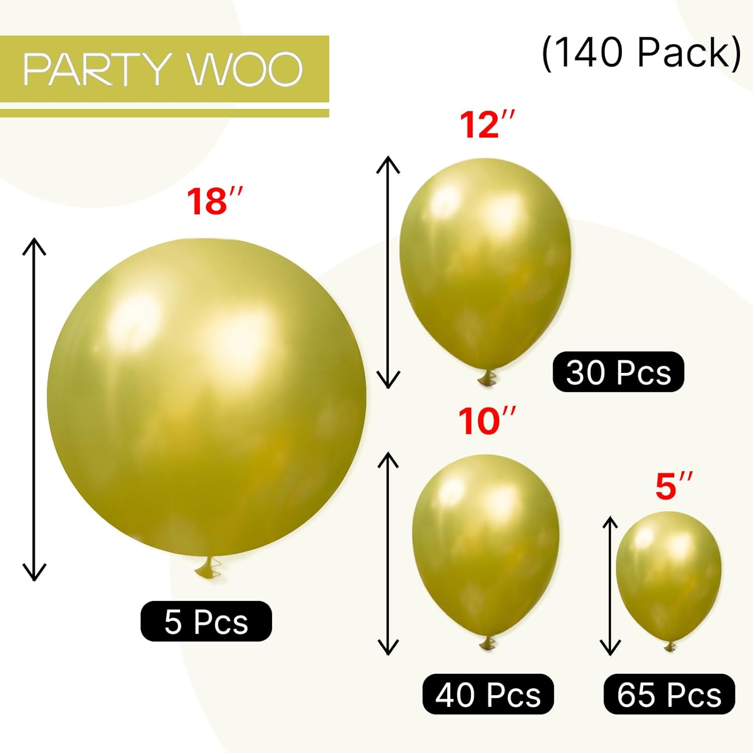 PartyWoo Metallic Lime Green Balloons - 140-Piece Arch Kit for Spring Birthday & Tea Parties | 5-12 Inch Sizes