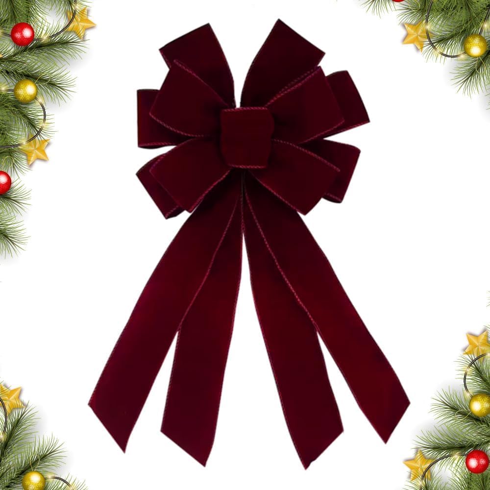 Regine Switzerland Christmas Wreath Bow - Large 20 x 11 Inches Burgundy Red Velvet Decor