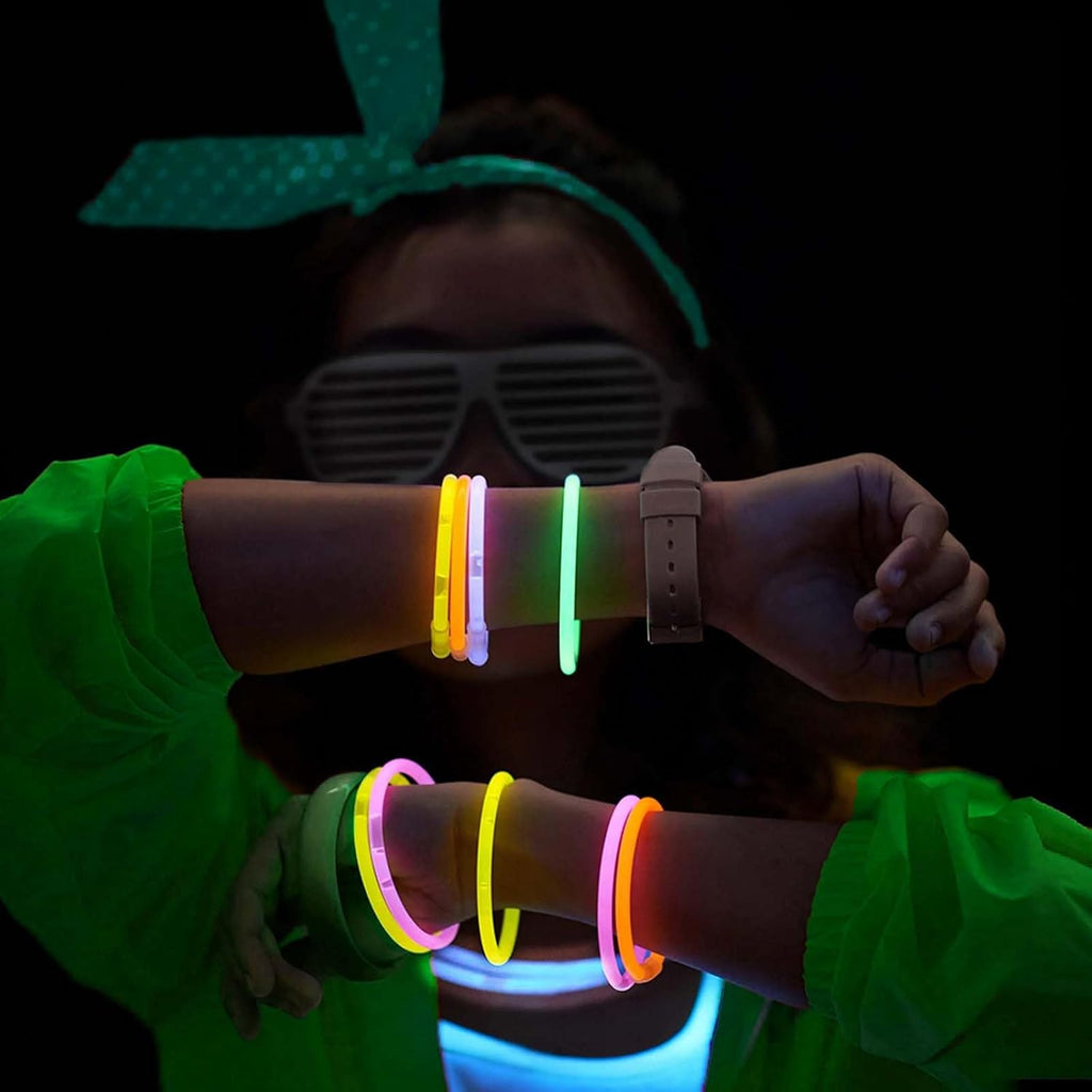 Skiennix 100PCS Glow Sticks - Bulk Party Pack for Halloween & Camping | 8” Glow Bracelets with Connectors