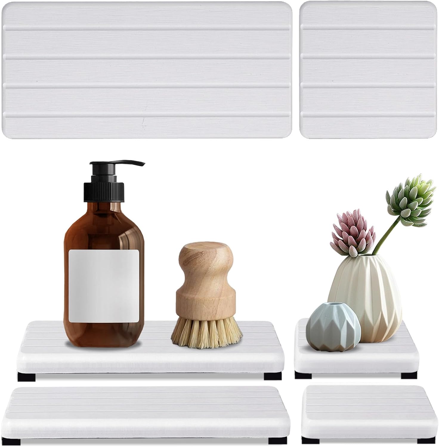 Skiennix Stone Drying Tray - Fast Drying Diatomite Soap Coasters for Bathroom & Kitchen | 4PCS Set