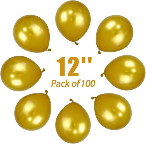Gold Metallic Balloons - 12 Inch Latex Helium Balloons for Birthday, Wedding & Party Decor | 100pcs
