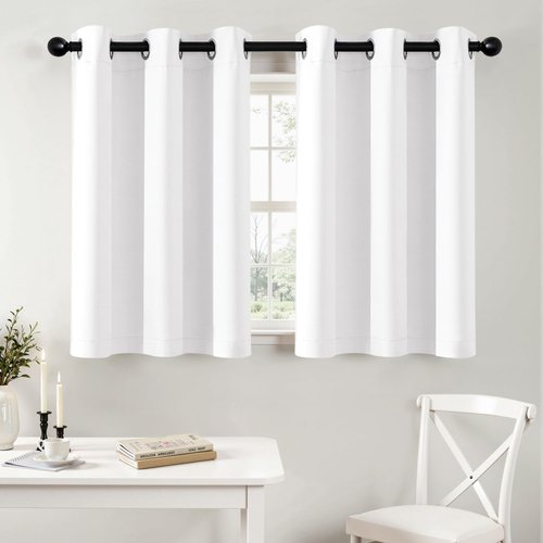 MIULEE Short Curtains - Thermal Insulated Pure White Drapes for Kitchen & Bathroom | 40" x 36" - 2 Panels