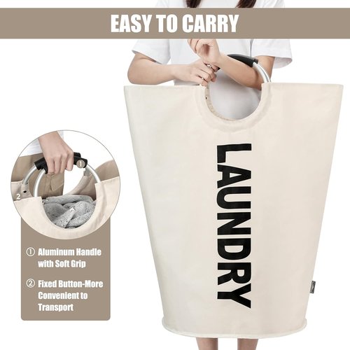DOKEHOM X-Large Laundry Basket - Collapsible Freestanding Hamper | Foldable Beige Washing Bin 125L
