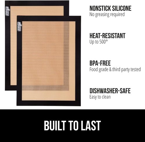 GORILLA GRIP Reusable Nonstick Silicone Baking Mats - Oven Safe Cookie Sheet Liners, 2PK, 11.75x8.25, Black