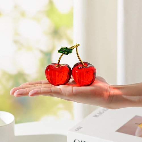 Crystal Cherry Decor - Elegant Glass Fruit Accent for Kitchen & Living Room | Red Collectible
