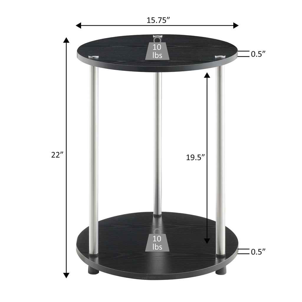Convenience Concepts Designs2Go No Tools 2 Tier Round End Table 15.75" - Contemporary Modern Side Table with Storage Shelf for Family Room, Office, Den, Pink