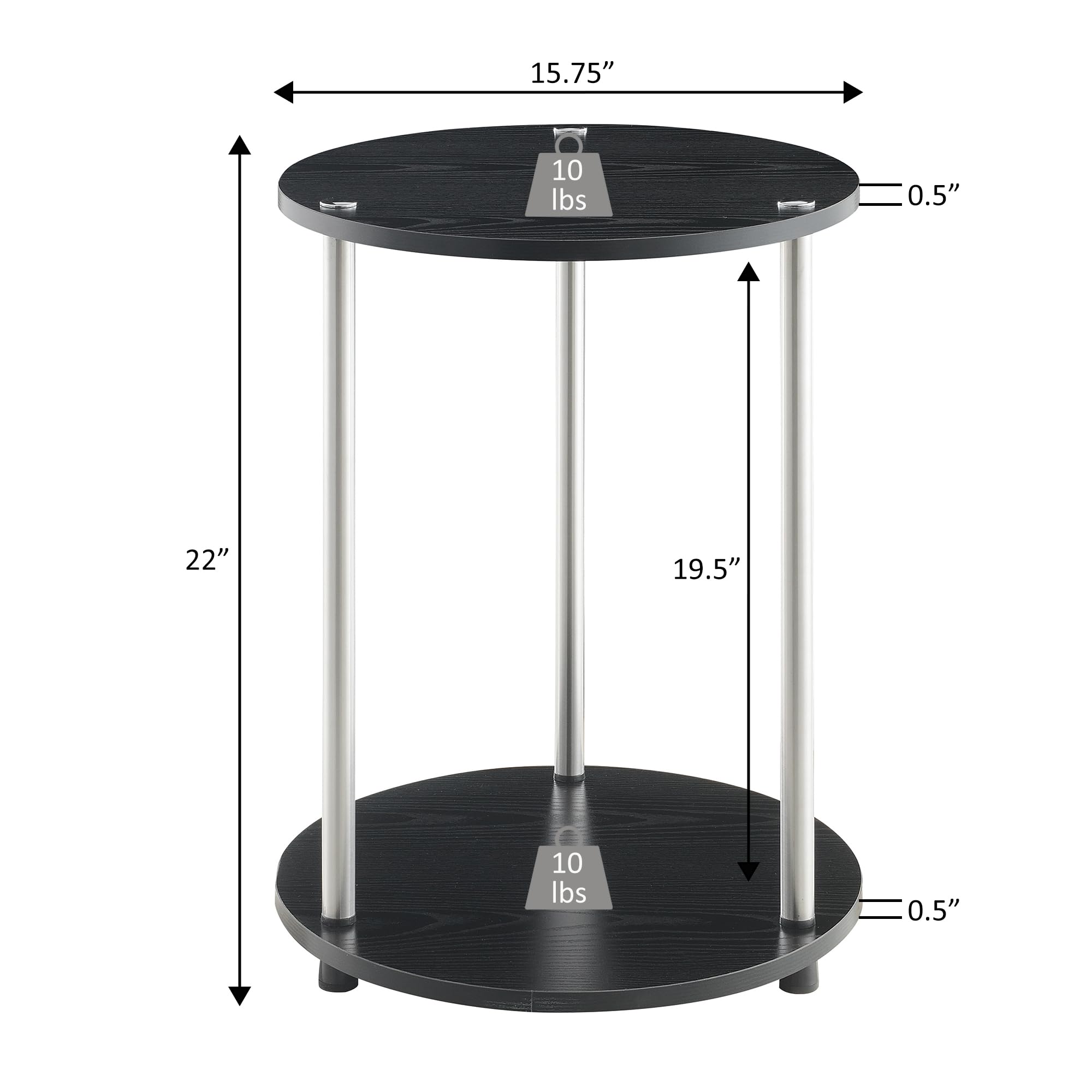 Convenience Concepts Designs2Go No Tools 2 Tier Round End Table 15.75" - Contemporary Modern Side Table with Storage Shelf for Family Room, Office, Den, Pink