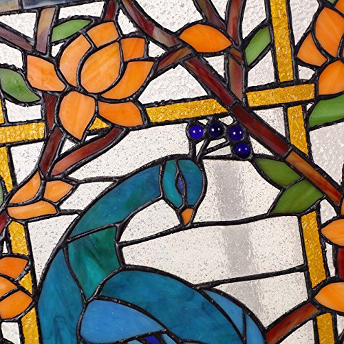 Stained Glass Peacock Window Panel Hanging - 15" W x 23" H
