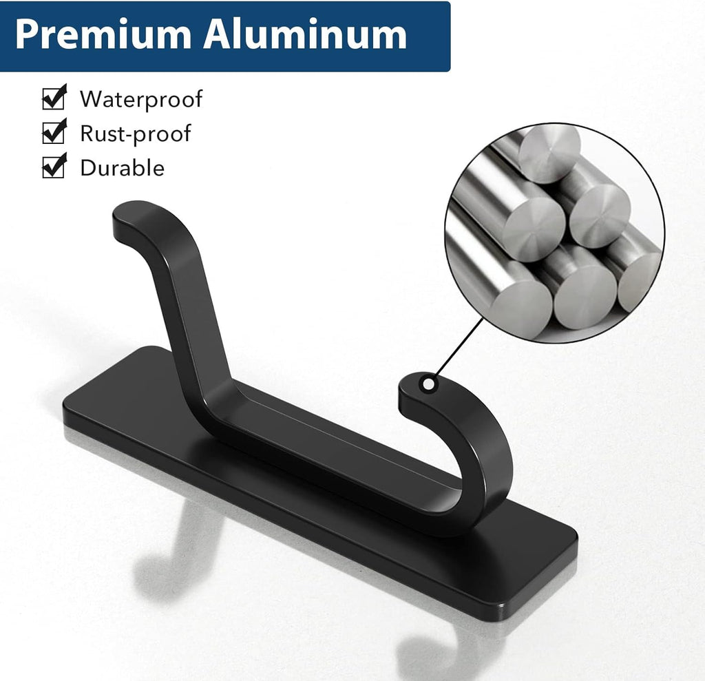 Pickpiff 12 Pack Wall Hooks - Heavy-Duty Adhesive Coat & Towel Hangers, 13LB Capacity, Black