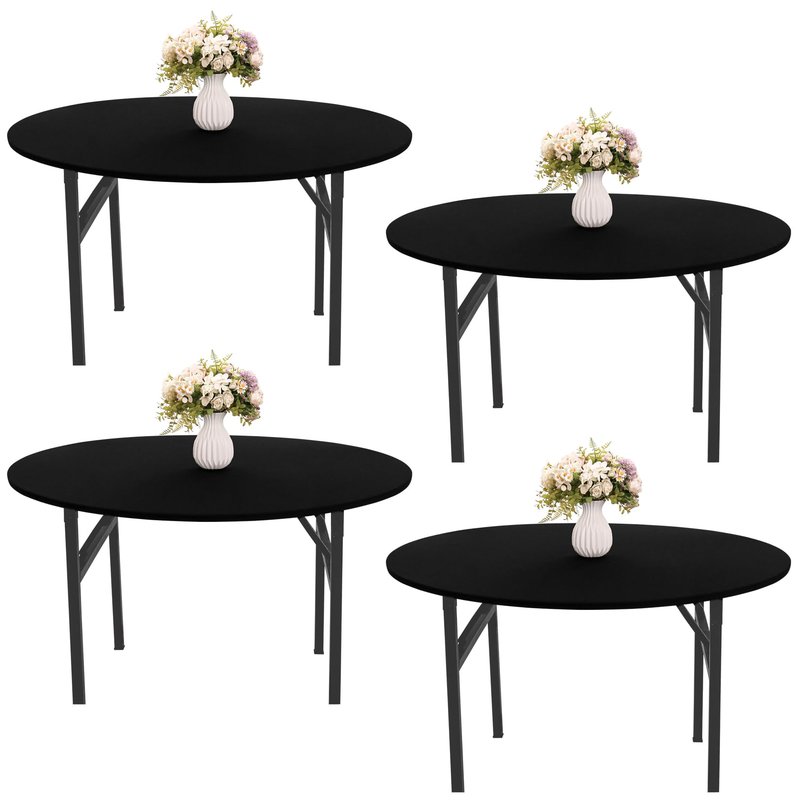 JALANCY 4 Pieces Round Spandex Tablecloth Table Top Cap Cover Stretch Fitted Tablecloth for 6 Foot Round Tables Washable Elastic Table Protector for Indoors Outdoors (Black,6 Foot)