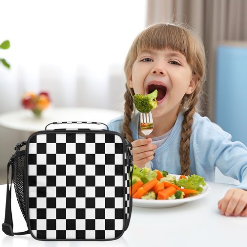 TropicalLife Kids Lunch Boxes, Insulated Lunch Bag for Kids with Adjustable Shoulder Strap, School Lunch Box Container for Boys and Girls, Reusable Adults Lunch Tote for Work (Checkerboard)