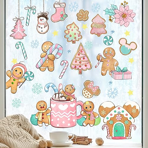 Christmas Gingerbread Window Clings - 148 Pieces Holiday Decor Set - Merry Christmas