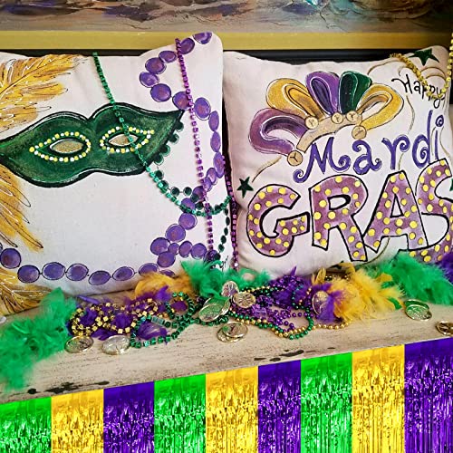 Mebiornt 6 Pack Mardi Gras Metallic Foil Fringe Table Skirts Gold Green Purple 108in