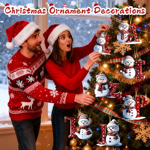 QETRABONE Snowman Christmas Ornaments - Flat Letter Decor for Tree, L (Set of 26)