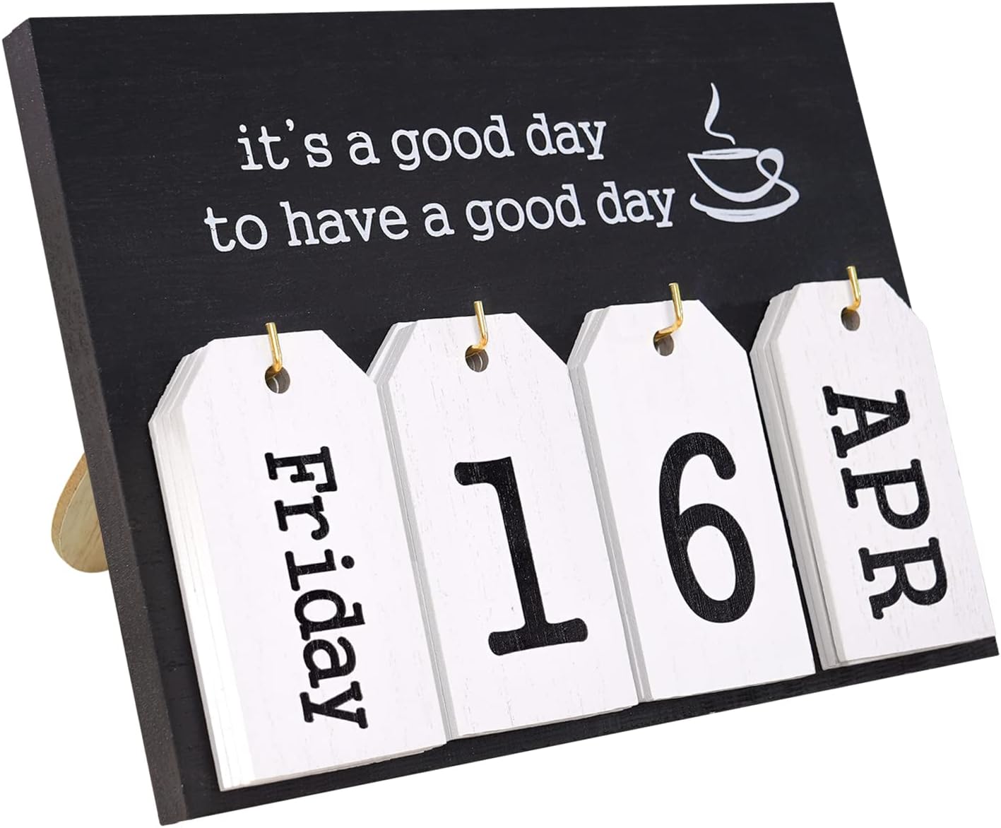Notakia Perpetual Flip Calendar - Vintage Wooden Desk Calendar with Month & Day Display | Black Flip Design