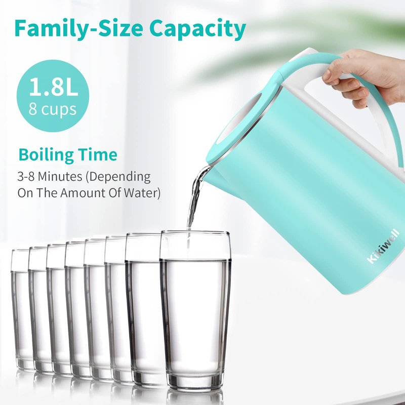 Electric Kettle Stainless Steel for Boiling Water, Double Wall Hot Water Boiler Heater, Cool Touch Electric Teapot, Auto Shut-Off & Boil-Dry Protection, 120V/1200W, 1.8Liter, 2 Year Warranty(Sky Blue)