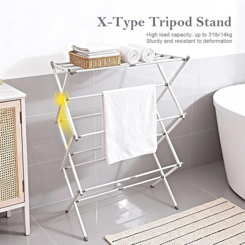 Foldable Clothes Drying Rack - Portable Indoor Laundry Drying Solution with 4 Hangers | 41"x29"x14", White