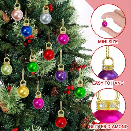 Guuozzli 120Pcs 10 Colors 0.6in Mini Christmas Ball Ornaments with Gold String - Imitation Pearl Pendants