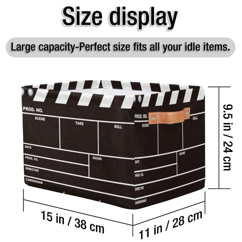 OSAM SPACE Movie Clapper Board Large Storage Bin Collapsible Storage Basket with Handles, Laundry Basket Hamper Organizer Foldable Storage Box for Toys Bedroom Kids Room
