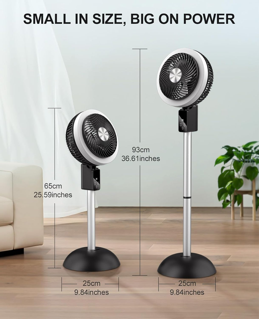 Skiennix Portable Standing Fan - 10000mAh Rechargeable Battery | 90°+120° Oscillation, 8 Speeds, Adjustable Height