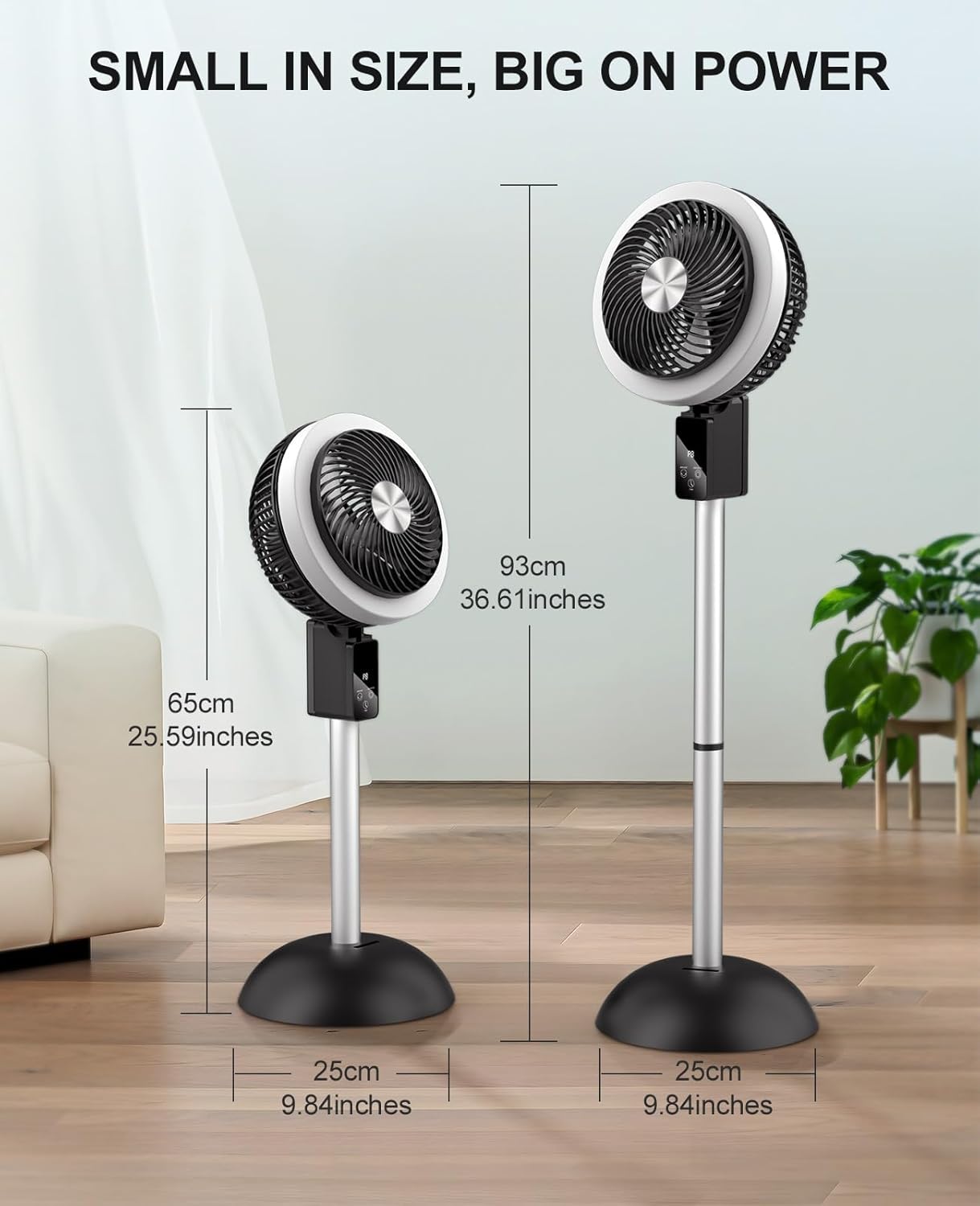 Skiennix Portable Standing Fan - 10000mAh Rechargeable Battery | 90°+120° Oscillation, 8 Speeds, Adjustable Height