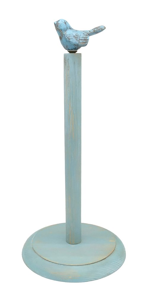 Bird Design Wood Paper Towel Holder Stand Up Paper Towel Holder, Easy One-Handed Tear Kitchen Paper Towel Dispenser with Weighted Base for Standard Paper Towel Rolls - Turquoise