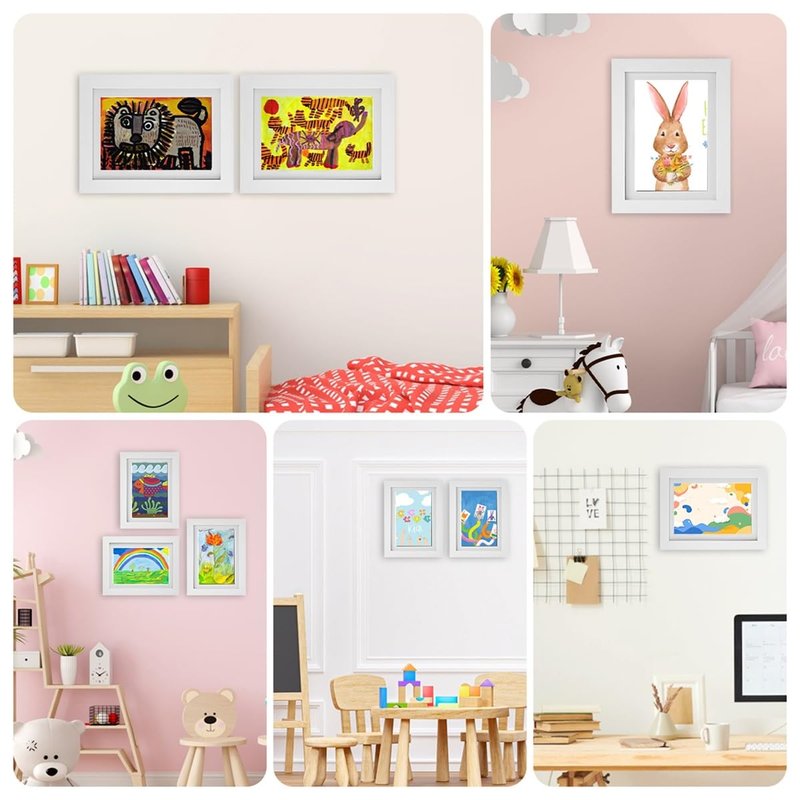 2 Pack Kids Art Frame Set A4 8.5x11 Letter Size Front Opening Photo Frames Wooden Kids Artwork Display Frame for 100 Pictures Horizontal and Vertical Picture Display for Crafts Drawing 3D Artwork