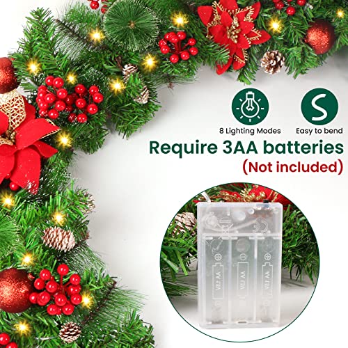 GARITE 9FT Prelit Christmas Garland with Lights - Battery Operated, 6#