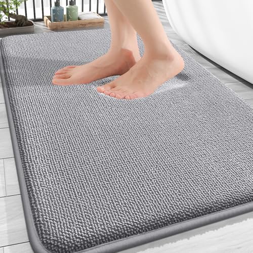 OLANLY Memory Foam Bathroom Rug 30x20 Soft Absorbent Bath Mat Grey