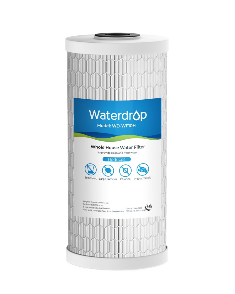 Waterdrop Whole House Water Filter, Sediment Filter Reduce Heavy Metal Filter Cartridge, Replacement for GE® FXHTC, GXWH40L, iSpring, Culligan® RFC-BBSA, Whirlpool®, Any 10" x 4.5" System, 5 Micron