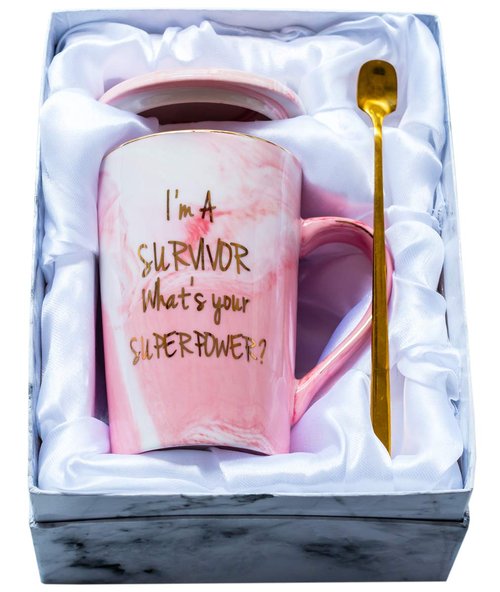 Mugpie Cancer Survivor Gifts for Women - Survivor Gift for Breast Cancer Awareness Chemo Patient Friends Coworker- Cute Christmas Gifts I'm A Survivor, What's Your Superpower Coffee Mug + Gift Box