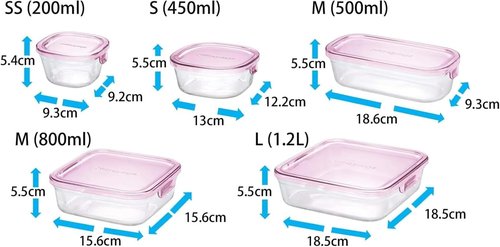 iwaki PS-PRN-3P1 Heat-resistant Glass Storage Containers, Pink, Square Shape, Set of 3, Pack & Range