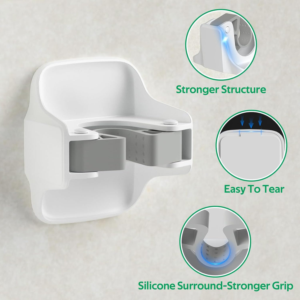 Reliahom Broom Holder Wall Mount - No Drilling, Self-Adhesive Mop Grippers | 3-Pack White Garage Organizer